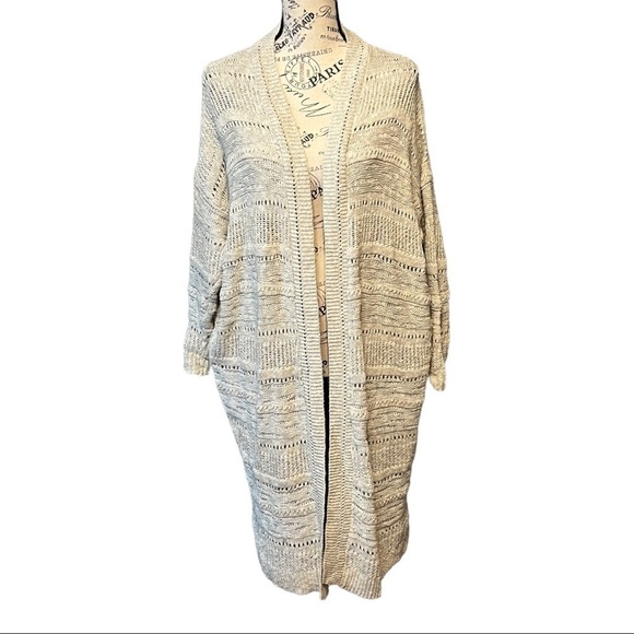 Ecote Oversized Open Front Longline Cardigan Ivory Chunky Knit Cozy Grandpa Core - Picture 6 of 11